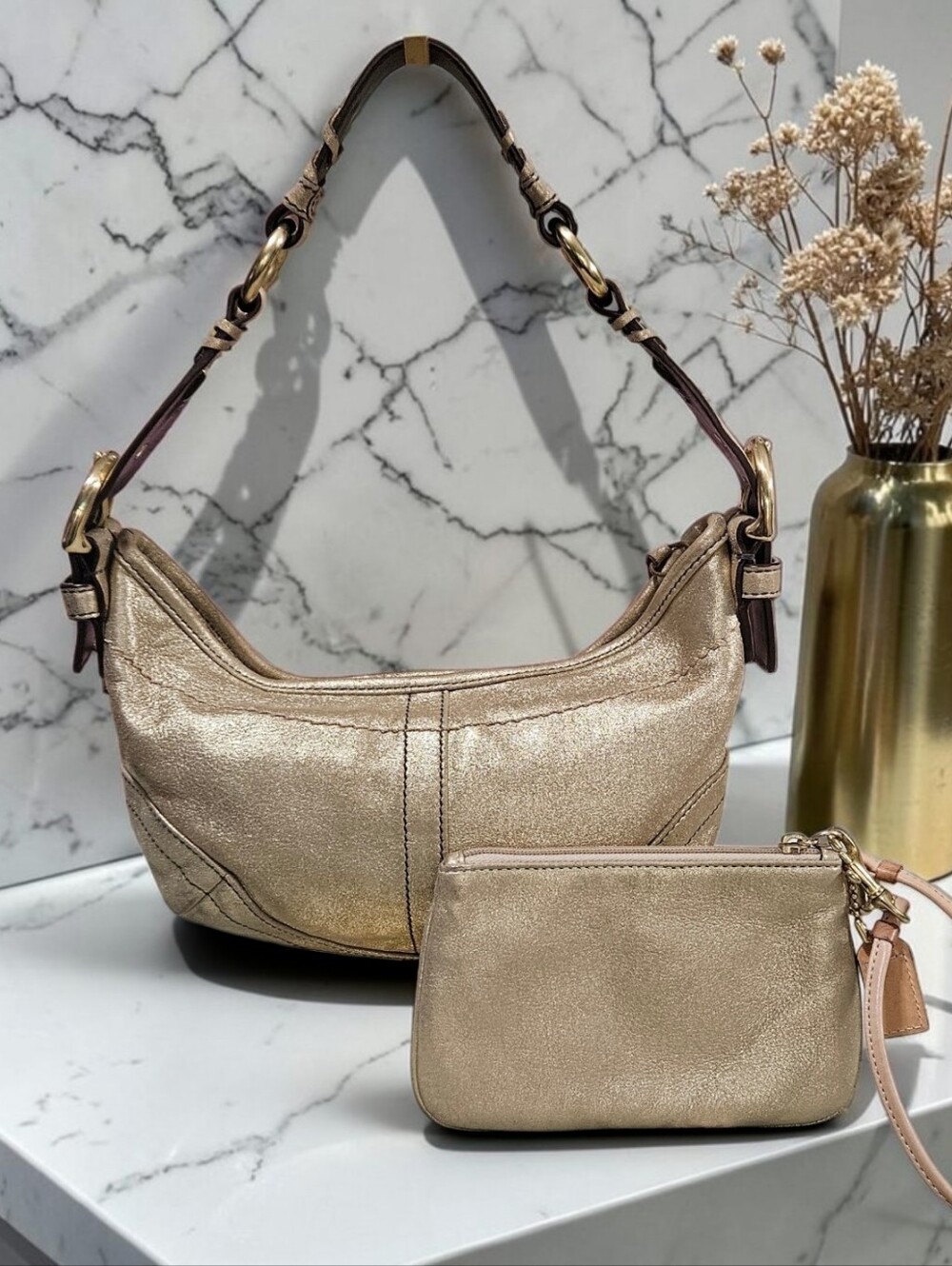 Coach SOHO 2004 Limited Edition Metallic Gold Goat Suede Bag w/Matching Wristlet - Picture 10 of 15